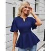 imageGRACE KARIN 2025 Womens Elegant V Neck Peplum Tops Short Bell Sleeve Chiffon Shirts Tops BlouseBlue