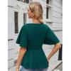 imageGRACE KARIN 2025 Womens Elegant V Neck Peplum Tops Short Bell Sleeve Chiffon Shirts Tops BlouseDark Green
