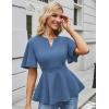 imageGRACE KARIN 2025 Womens Elegant V Neck Peplum Tops Short Bell Sleeve Chiffon Shirts Tops BlouseDusty Blue