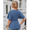 imageGRACE KARIN 2025 Womens Elegant V Neck Peplum Tops Short Bell Sleeve Chiffon Shirts Tops BlouseDusty Blue