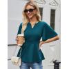 imageGRACE KARIN 2025 Womens Elegant V Neck Peplum Tops Short Bell Sleeve Chiffon Shirts Tops BlousePeacock Blue