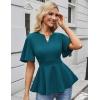imageGRACE KARIN 2025 Womens Elegant V Neck Peplum Tops Short Bell Sleeve Chiffon Shirts Tops BlousePeacock Blue
