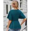 imageGRACE KARIN 2025 Womens Elegant V Neck Peplum Tops Short Bell Sleeve Chiffon Shirts Tops BlousePeacock Blue
