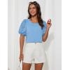 imageGRACE KARIN Short Sleeve Casual Tops for Women Dressy Summer Crewneck Puff Loose Fit Eyelet Top Light Work Blouses ShirtsLight Blue