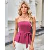 imageGRACE KARIN Tube Tops for Women 2025 Summer Trendy Backless Going Out Tops Waist Tie Peplum Bandeau ShirtsHot Pink