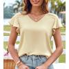 imageGRACE KARIN Womens Summer Dressy Casual Tops Ruffle Short Sleeve V Neck Loose Solid Tunic Blouses 2025 TrendyApricot