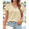 imageGRACE KARIN Womens Summer Dressy Casual Tops Ruffle Short Sleeve V Neck Loose Solid Tunic Blouses 2025 TrendyApricot