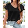 imageGRACE KARIN Womens Summer Dressy Casual Tops Ruffle Short Sleeve V Neck Loose Solid Tunic Blouses 2025 TrendyBlack
