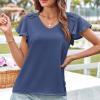 imageGRACE KARIN Womens Summer Dressy Casual Tops Ruffle Short Sleeve V Neck Loose Solid Tunic Blouses 2025 TrendyGray Blue