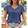 imageGRACE KARIN Womens Summer Dressy Casual Tops Ruffle Short Sleeve V Neck Loose Solid Tunic Blouses 2025 TrendyGray Blue