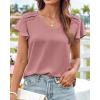 imageGRACE KARIN Womens Summer Dressy Casual Tops Ruffle Short Sleeve V Neck Loose Solid Tunic Blouses 2025 TrendyGray Pink