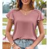 imageGRACE KARIN Womens Summer Dressy Casual Tops Ruffle Short Sleeve V Neck Loose Solid Tunic Blouses 2025 TrendyGray Pink