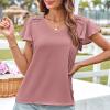 imageGRACE KARIN Womens Summer Dressy Casual Tops Ruffle Short Sleeve V Neck Loose Solid Tunic Blouses 2025 TrendyGray Pink