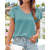 imageGRACE KARIN Womens Summer Dressy Casual Tops Ruffle Short Sleeve V Neck Loose Solid Tunic Blouses 2025 TrendyMint Green