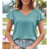 imageGRACE KARIN Womens Summer Dressy Casual Tops Ruffle Short Sleeve V Neck Loose Solid Tunic Blouses 2025 TrendyMint Green