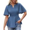 imageGRACE KARIN 2025 Womens Elegant V Neck Peplum Tops Short Bell Sleeve Chiffon Shirts Tops BlouseDusty Blue