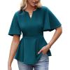 imageGRACE KARIN 2025 Womens Elegant V Neck Peplum Tops Short Bell Sleeve Chiffon Shirts Tops BlousePeacock Blue