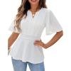 imageGRACE KARIN 2025 Womens Elegant V Neck Peplum Tops Short Bell Sleeve Chiffon Shirts Tops BlouseWhite