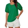 imageGRACE KARIN Short Sleeve Casual Tops for Women Dressy Summer Crewneck Puff Loose Fit Eyelet Top Light Work Blouses ShirtsGrass Green
