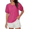 imageGRACE KARIN Short Sleeve Casual Tops for Women Dressy Summer Crewneck Puff Loose Fit Eyelet Top Light Work Blouses ShirtsHot Pink