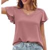 imageGRACE KARIN Womens Summer Dressy Casual Tops Ruffle Short Sleeve V Neck Loose Solid Tunic Blouses 2025 TrendyGray Pink