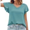 imageGRACE KARIN Womens Summer Dressy Casual Tops Ruffle Short Sleeve V Neck Loose Solid Tunic Blouses 2025 TrendyMint Green