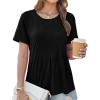 imageGRACE KARIN Womens Short Sleeve T Shirts Trendy Pleated Dressy Casual Scoop Neck Summer Trendy Stretchy Tunic Top Work BlouseBlack