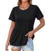 imageGRACE KARIN Womens Short Sleeve T Shirts Trendy Pleated Dressy Casual Scoop Neck Summer Trendy Stretchy Tunic Top Work BlouseBlack