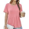 imageGRACE KARIN Womens Short Sleeve T Shirts Trendy Pleated Dressy Casual Scoop Neck Summer Trendy Stretchy Tunic Top Work BlousePink
