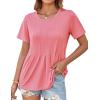 imageGRACE KARIN Womens Short Sleeve T Shirts Trendy Pleated Dressy Casual Scoop Neck Summer Trendy Stretchy Tunic Top Work BlousePink