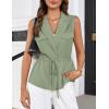 imageGRACE KARIN Womens Sleeveless Wrap Vest Tops Casual V Neck Peplum Dressy Blouse Drawstring Cardigan Outerwear ShirtsGreen