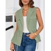 imageGRACE KARIN Womens Sleeveless Wrap Vest Tops Casual V Neck Peplum Dressy Blouse Drawstring Cardigan Outerwear ShirtsGreen