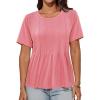 imageGRACE KARIN Womens Short Sleeve T Shirts Trendy Pleated Dressy Casual Scoop Neck Summer Trendy Stretchy Tunic Top Work BlousePink