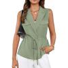 imageGRACE KARIN Womens Sleeveless Wrap Vest Tops Casual V Neck Peplum Dressy Blouse Drawstring Cardigan Outerwear ShirtsGreen