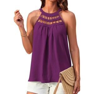 imageGRACE KARIN Women Tank Tops 2025 Summer Halter Tops Sleeveless Crochet Camisole Casual BlousesPurple