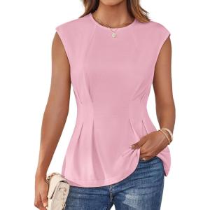 imageGRACE KARIN Womens Cap Sleeve Peplum Tops Crew Neck Elegant Dressy Casual Blouses Sleveeless Business Work ShirtsPink