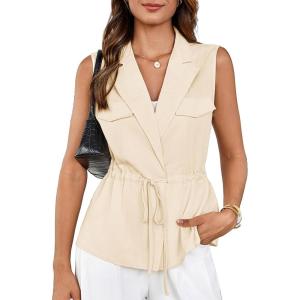 imageGRACE KARIN Womens Sleeveless Wrap Vest Tops Casual V Neck Peplum Dressy Blouse Drawstring Cardigan Outerwear ShirtsApricot