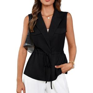 imageGRACE KARIN Womens Sleeveless Wrap Vest Tops Casual V Neck Peplum Dressy Blouse Drawstring Cardigan Outerwear ShirtsBlack