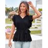 imageGRACE KARIN 2025 Short Sleeve Peplum Tops for Women Casual Summer Tie Wrap VNeck Ruffle Dressy TopsBlack