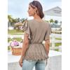 imageGRACE KARIN 2025 Short Sleeve Peplum Tops for Women Casual Summer Tie Wrap VNeck Ruffle Dressy TopsKhaki