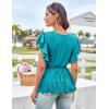 imageGRACE KARIN 2025 Short Sleeve Peplum Tops for Women Casual Summer Tie Wrap VNeck Ruffle Dressy TopsPeacock Blue