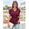 imageGRACE KARIN 2025 Short Sleeve Peplum Tops for Women Casual Summer Tie Wrap VNeck Ruffle Dressy TopsWine Red