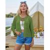 imageGRACE KARIN Womens 34 Sleeve Cropped Cardigan Summer Tie Open Front Corchet Knit Lightweight Bolero Shrug SweatersGreen