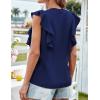 imageGRACE KARIN Womens Casual Tops 2025 Summer Trendy Ruffle Cap Sleeves Babydoll Blouse Crewneck Button Down Peplum ShirtsDeep Blue