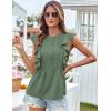 imageGRACE KARIN Womens Casual Tops 2025 Summer Trendy Ruffle Cap Sleeves Babydoll Blouse Crewneck Button Down Peplum ShirtsDeep Green