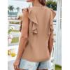 imageGRACE KARIN Womens Casual Tops 2025 Summer Trendy Ruffle Cap Sleeves Babydoll Blouse Crewneck Button Down Peplum ShirtsKhaki