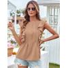 imageGRACE KARIN Womens Casual Tops 2025 Summer Trendy Ruffle Cap Sleeves Babydoll Blouse Crewneck Button Down Peplum ShirtsKhaki