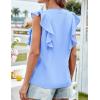 imageGRACE KARIN Womens Casual Tops 2025 Summer Trendy Ruffle Cap Sleeves Babydoll Blouse Crewneck Button Down Peplum ShirtsLight Blue