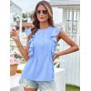 imageGRACE KARIN Womens Casual Tops 2025 Summer Trendy Ruffle Cap Sleeves Babydoll Blouse Crewneck Button Down Peplum ShirtsLight Blue