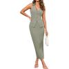 imageGRACE KARIN Womens 2 Piece Skirt Sets V Neck Sleeveless Tops and Slit Ribbed Knit Maxi Skirt 2025 Summer OutfitsLight Green
